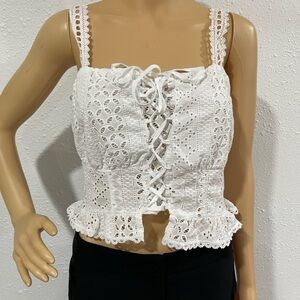 Chic White Lace-Up Eyelet Crop Top